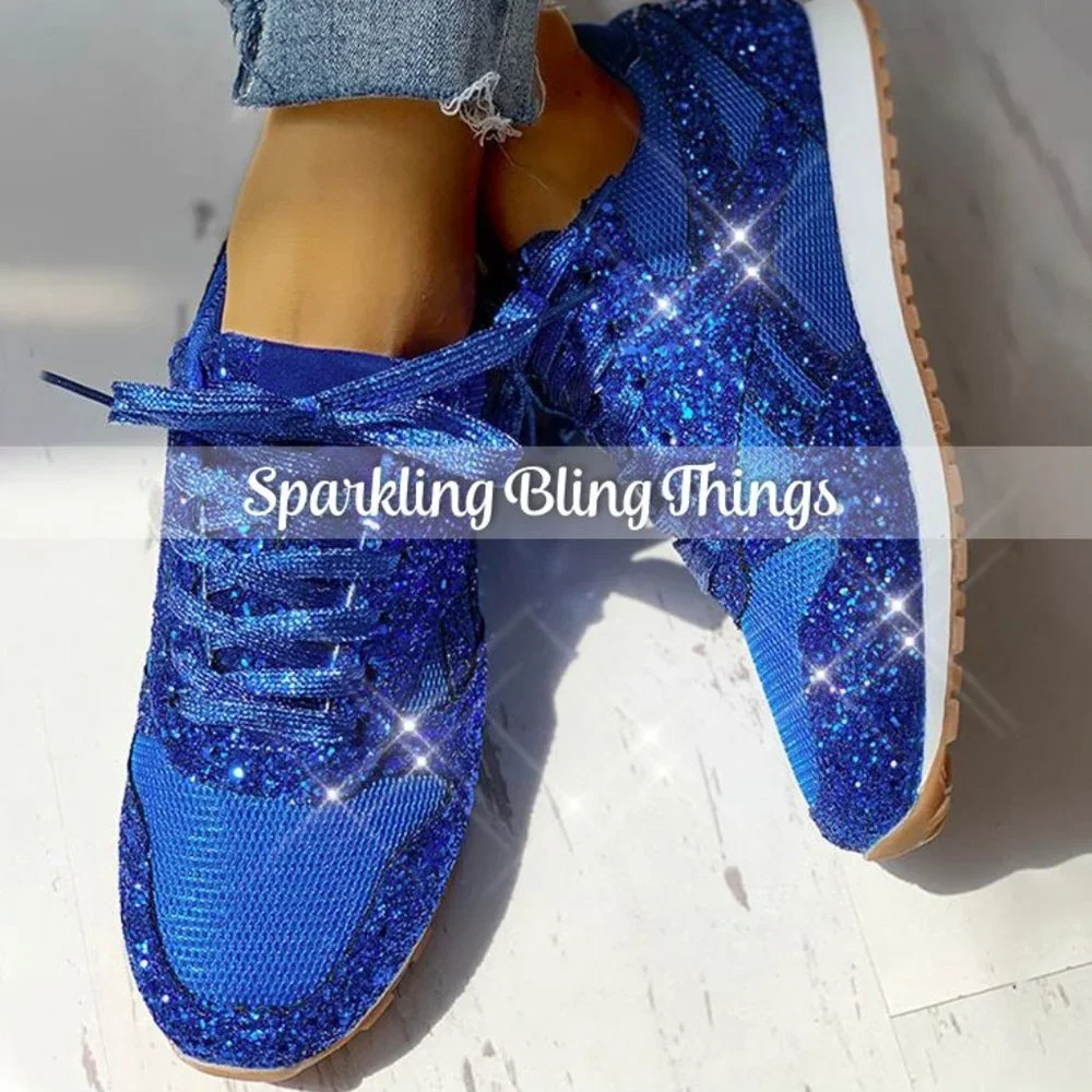 NEW Sparkling Bling Glitter Sneakers Athletic Sports Shoes: Blue + FREE … - Picture 4 of 12
